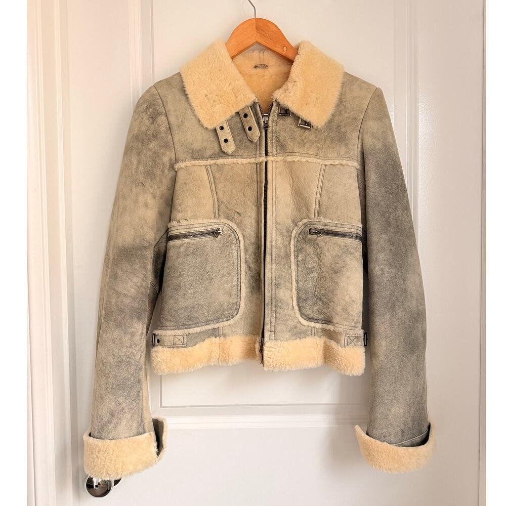 Vakko 100% Spanish Lamb Shearling Leather Motorcycle Teddy Jacket Medium